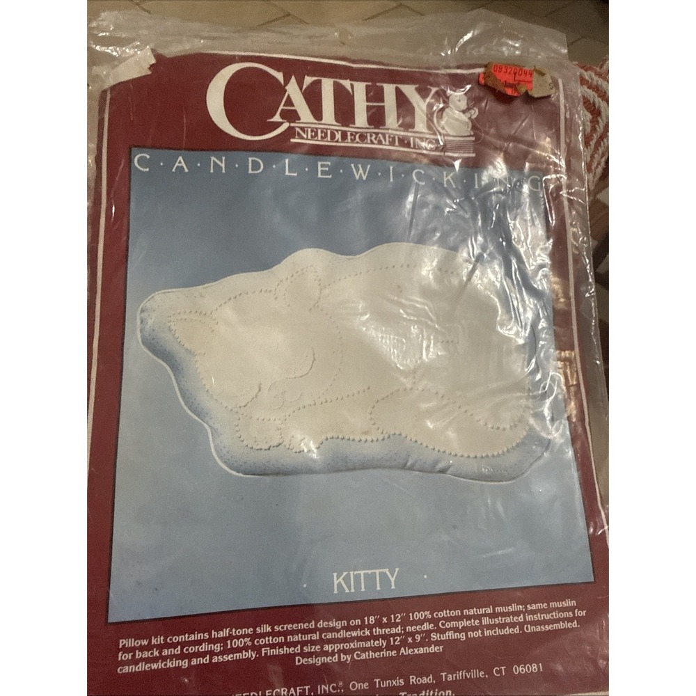 Vintage Candlewicking Kit: "Kitty " Pillow finished size 12" x 9"  New